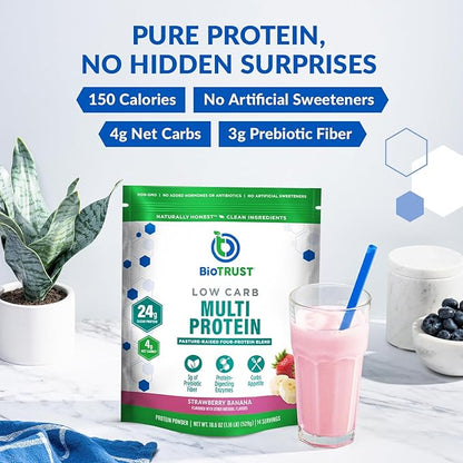 BioTrust Low Carb Protein Powder – Delicious Whey & Casein Blend from Grass-Fed Hormone Free Cows – Non GMO, Gluten Free (Strawberry Banana)