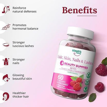 Steph's Pantry Biotin Gummies for Hair, Skin, Nails, & Lashes High Strength Gummies | Daily Multivitamins | Gluten-Free, Nut-Free, Non-GMO, Plant-Based, Vegan, Kosher | (60 Gummies)