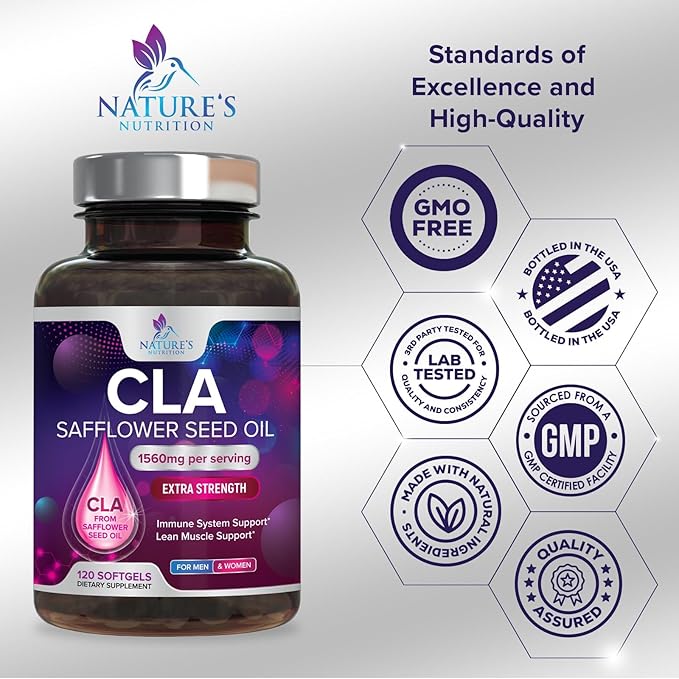 CLA Supplement, Conjugated Linoleic Acid 1560mg - Extra Strength CLA Supplement Pills - Support Body Composition, Lean Muscle Tone, & Energy - Safflower Capsules, Gluten Free, Non-GMO - 120 Softgels