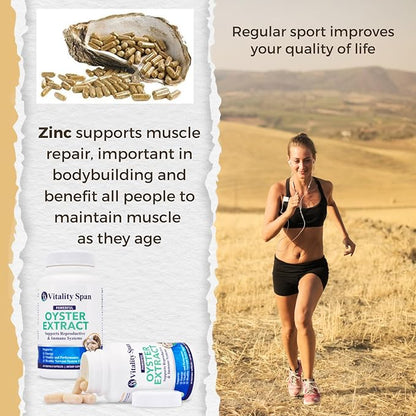 Oyster Extract - Pure, Highly Concentrated Supplement for Men & Women – Supports Energy & Immune Boost; Zinc, Taurine, Amino Acids, and Vitamins, 500 mg, 60 Veg Capsules, Made in USA