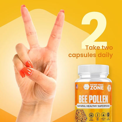 Bee pollen Supplement 100% Natural Raw Bee pollen in Veggie Caps Fermented Pollen Multivitamin, Probiotic Superfood, Vital Proteins, Amino Acids, Immune Support &Energy 60 Pollen Capsules
