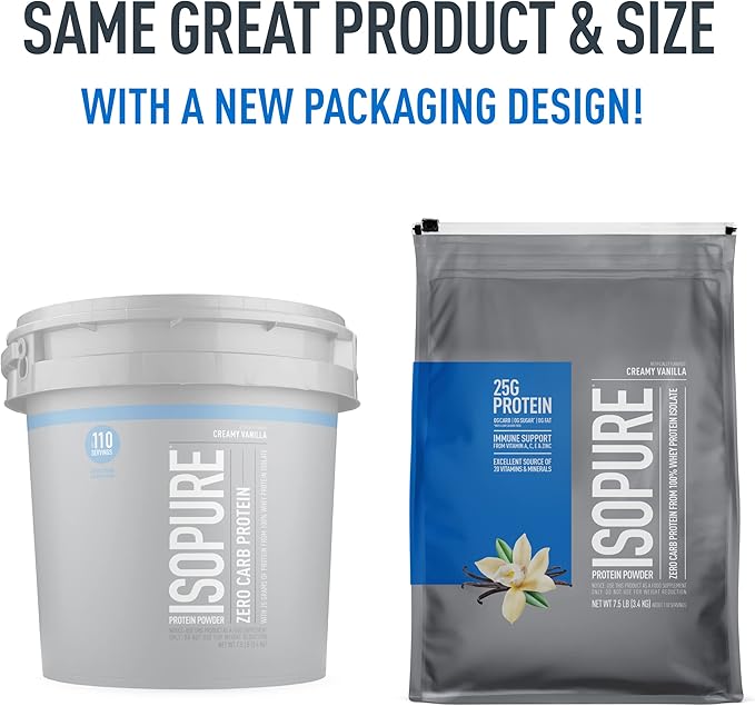 Isopure Protein Powder, Zero Carb Whey Isolate, Gluten Free, Lactose Free, 25g Protein, Keto Friendly, Creamy Vanilla, 110 Servings, 7.5 Pound (Packaging May Vary)