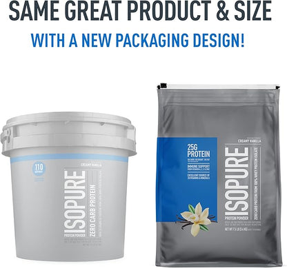 Isopure Protein Powder, Zero Carb Whey Isolate, Gluten Free, Lactose Free, 25g Protein, Keto Friendly, Creamy Vanilla, 110 Servings, 7.5 Pound (Packaging May Vary)