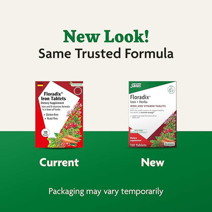 Floradix by Salus Iron Tablets - Energy Support Supplement for Men & Women - Natural Iron Supplement with B Vitamins & Vitamin C - Non-GMO, Vegetarian & Lactose-Free - 120 Tablets