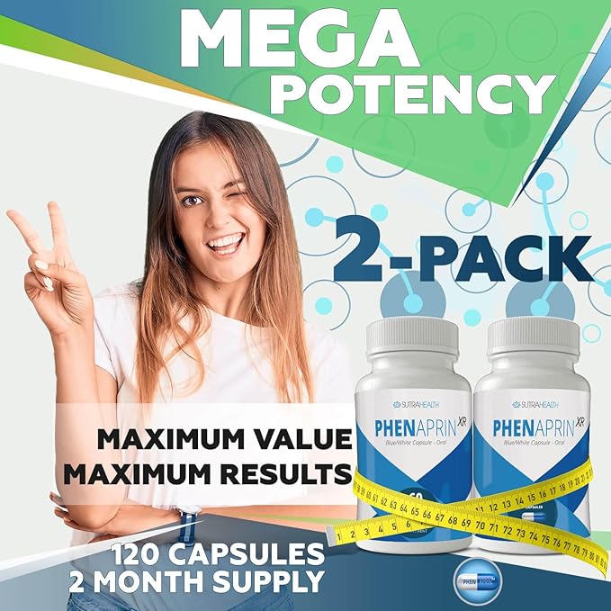 PhenAprin XR Maximum Strength Appetite Suppressant Diet Pills - 2-Pack, Metabolism Boosting, Weight Loss for Women and Men, 120 Blue/White Capsules