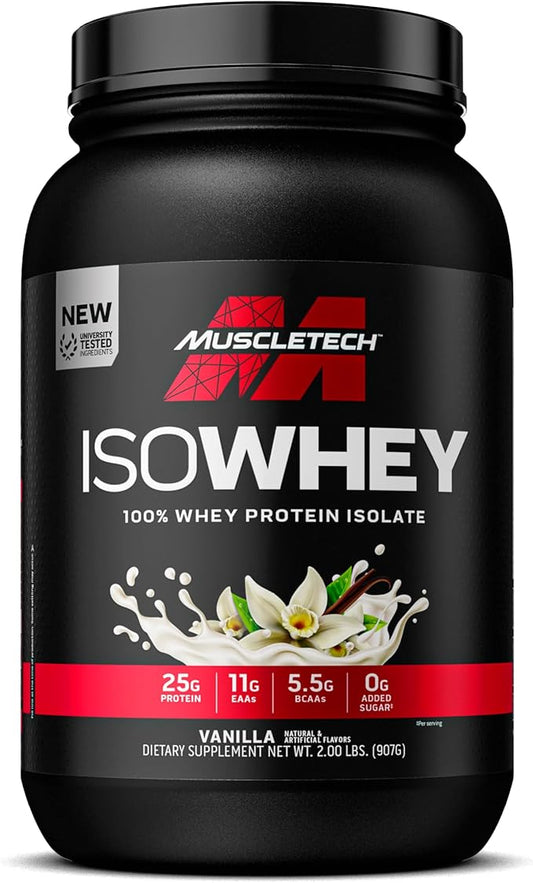 MuscleTech| IsoWhey | Whey Protein Isolate Powder| Muscle Builder for Men & Women | Post Workout Recovery Supplement | Vanilla | 2 lbs | 30 Servings