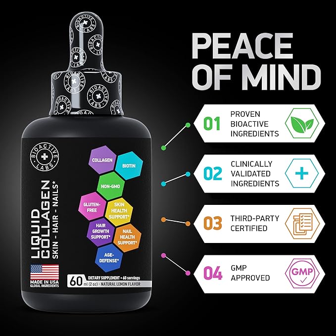 Hydrolyzed Liquid Collagen Peptides and Biotin - Hair Skin and Nails Collagen and Biotin Drops Supplement - Collagen Liquid for Women and Men - Lemon Collagen Type 1 and 3 Biotin Drop - 2-Pack, 2x60ml