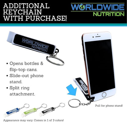 Worldwide Nutrition Bundle: Black Magic Multi-Source Protein Powder Whey, Egg Albumin Enzymes, Micellar Casein & MCTs Muscle Mass Gaining Cinnamon Toast Flavor - 2 LB & Multi-Purpose Keychain