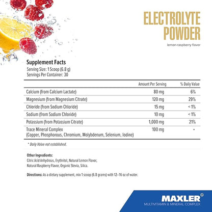 Maxler Electrolyte Powder - Hydration Packets Drink Mix with Trace Mineral Complex - Keto Electrolytes Powder Packets with Natural Flavors and Sweeteners - 15 Servings - Lemon-Raspberry