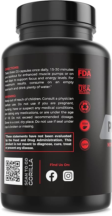 Primal Pump Nitric Oxide Supplement Nootropic 1500mg Nitrosigine L Arginine & Beet Root for Muscle Growth, Pumps, Blood Flow, Energy & Focus - Max Strength Pre Workout N.O. Booster