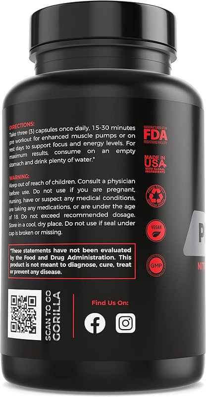 Primal Pump Nitric Oxide Supplement Nootropic 1500mg Nitrosigine L Arginine & Beet Root for Muscle Growth, Pumps, Blood Flow, Energy & Focus - Max Strength Pre Workout N.O. Booster
