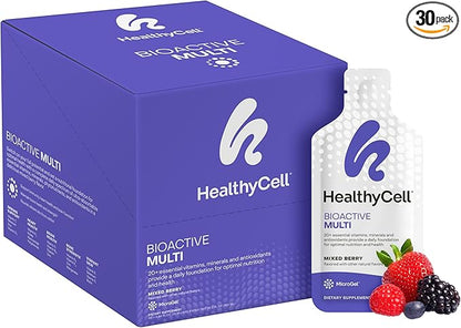 Healthycell Bioactive Multi - Liquid Multivitamin for Men and Women - One A Day Vitamin for Brain, Heart, Immunity, Energy, Skin, and Hair Support - Maximum Absorption - 30 Gel Packs