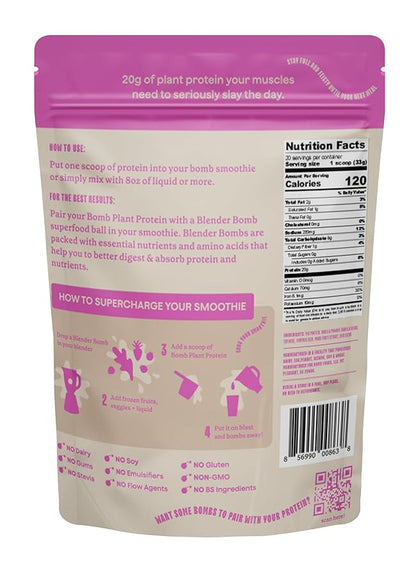 The Bomb Co. Bomb Plant Protein, Protein Powder with 20g Protein, Amino Acids, Zero Sugar, Pea Protein, Chia Seeds, Pumpkin Seeds, Vanilla & Monk Fruit, Gluten Free, Vanilla Flavor, 20 Srvgs