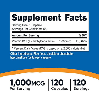 Nutricost Vitamin B12 (Methylcobalamin) 1000mcg, 120 Capsules - Vegetarian, Non-GMO & Gluten Free B12 Supplement