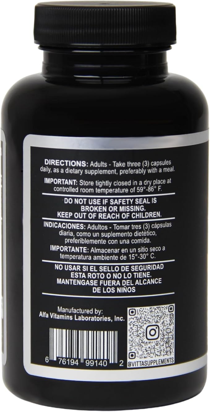 Vitta Energy Capsules | Vitamin C, Fish Oil Powder, Turmeric, Creatine Monohydrate, L-Glutamine | 90 Capsules