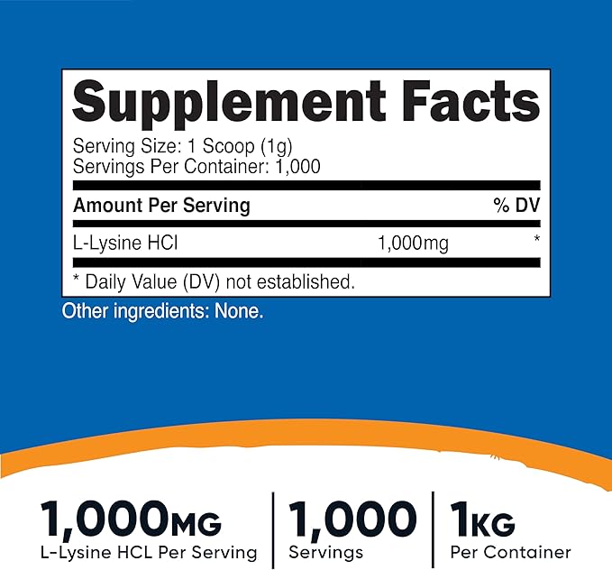 Nutricost L-Lysine Powder 1KG (2.2lbs) - Pure L-Lysine, Non-GMO, Gluten Free
