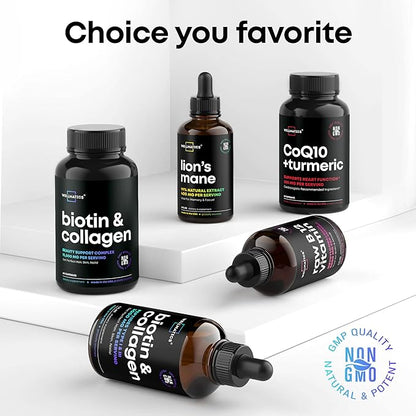 Liquid Collagen & Biotin Drops - 30000mcg Biotin, Collagen Boost for Women & Men - Collagen Peptides (Type I, III) & Biotin Oil for Hair, Skin & Nails - Natural Hair Growth Complex - 2 fl oz