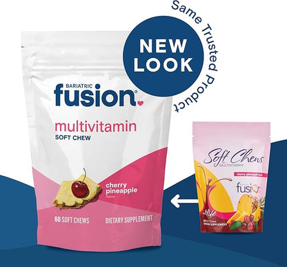 Bariatric Fusion Bariatric Multivitamin Chewable Soft Chew | Cherry Pineapple Flavor | Chewy Bariatric Vitamins for Post Bariatric Surgery Patients | 60 Count | 1 Month Supply