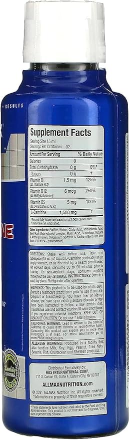 ALLMAX Nutrition Liquid L-Carnitine 1500 + Vitamin B5, 16 oz / 473 ml (Fruit Punch)