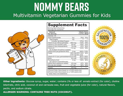MULTIVITAMIN Gelatin-Free Gummies: for Kids, Children, Teens, Nom Nom Yummy, 3 Delicious Flavors, 11 Essentials, Gluten-Free, Halal Certified, Mommy Approved, Bear Shapes, Vegetarian