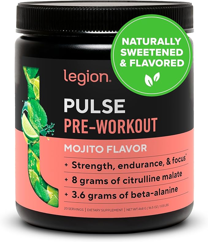 LEGION- All Natural Nitric Oxide Preworkout Drink to Boost Energy, Creatine Free, Naturally Sweetened, Beta Alanine, Citrulline, Alpha GPC (Mojito)