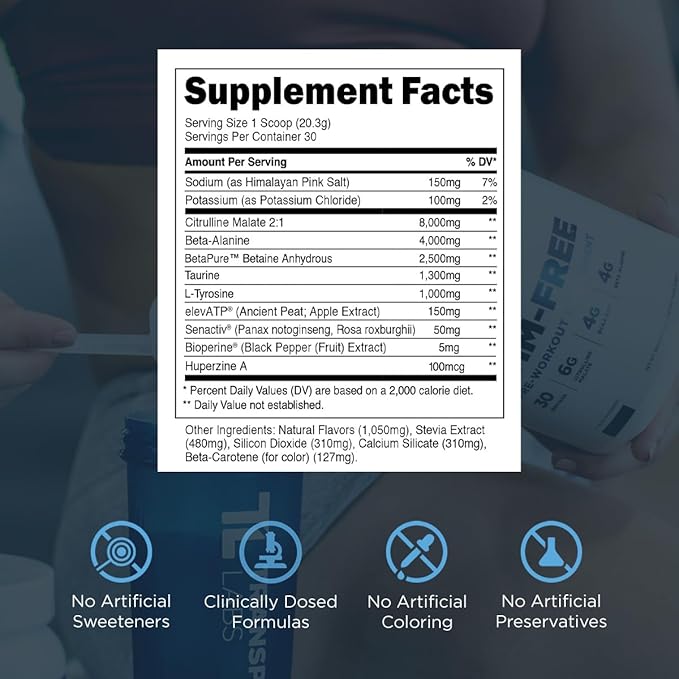 Transparent Labs Stim-Free Pre-Workout - Caffeine & Stim Free Pre Workout Powder Naturally Sweetened for Men and Women with Beta Alanine Powder, Citrulline Malate, & elevATP - 30 Servings, Peach Mango