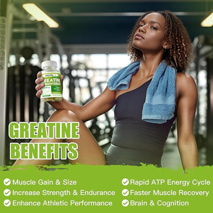 Creatine Monohydrate Gummies 5g for Men Women - Sugar Free Chewable Supplement. 180 Gummies Lemon