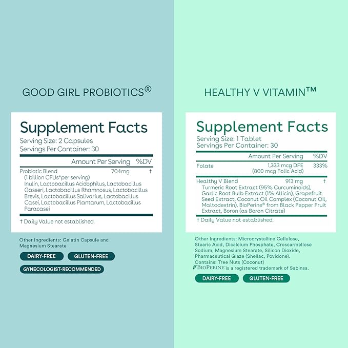 Love Wellness Good Girl Probiotics & Women's Healthy V Vitamin | Women's Vaginal Health Supplement | Vaginal Probiotics for Urinary Tract Health, pH Balance, Gut Health & Immune Support Supplement
