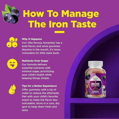 Multivitamin with Iron Gummies for Kids - Chewable Iron Gummy Vitamins for Kids Focus Aid and Natural Energy Supplement - Kids Gummy Vitamins with Iron for Immune Support Mental Clarity and Focus