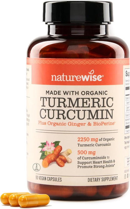 NatureWise Curcumin Turmeric 2250mg 95% Curcuminoids & BioPerine Black Pepper Extract Advanced Absorption for Joint Support [1 Month Supply - 90 Count]