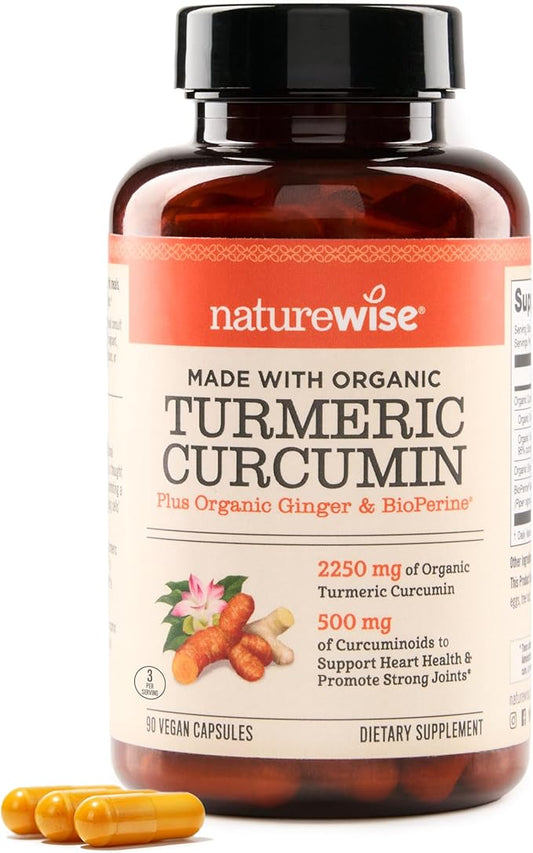 NatureWise Curcumin Turmeric 2250mg 95% Curcuminoids & BioPerine Black Pepper Extract Advanced Absorption for Joint Support [1 Month Supply - 90 Count]