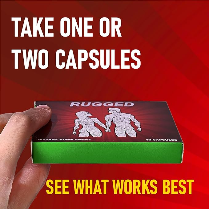Rugged Male Enhancing Supplement for Men. Fast Acting Male Libido Booster for Men With 10 Potent Ingredients - Tongkat Ali + 9 More for Blood Flow, Energy, Stamina, Endurance, Performance 10 Capsules