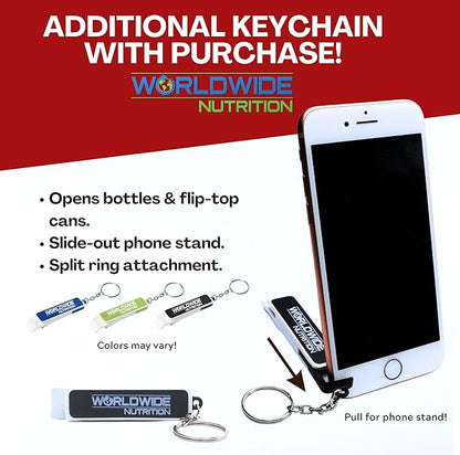 Worldwide Nutrition Bundle Compatible with Black Magic Protein Powder - Multi-Source Protein Whey, Egg & Casein Complex with Enzymes & MCT- 2LB Strawberry Ice Cream Flavor with Multi-Purpose Keychain