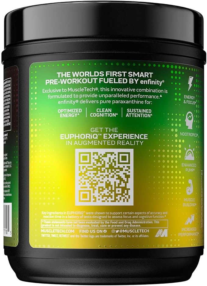 Pre Workout Powder MuscleTech EuphoriQ PreWorkout Smart Pre Workout Powder for Men & Women Caffeine Metabolite Fueled with Paraxanthine Yuzu Lemonade (20 Servings)