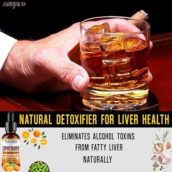 ANUMED - Lipotropic Complex Liquid Drops with Vitamin B12, B6, Folic Acid, Choline, Inositol for Liver Health, Natural Cleanser, Detox + Boosts Natural Energy Levels. Vegan, Non-GMO, Gluten-Free (2oz)