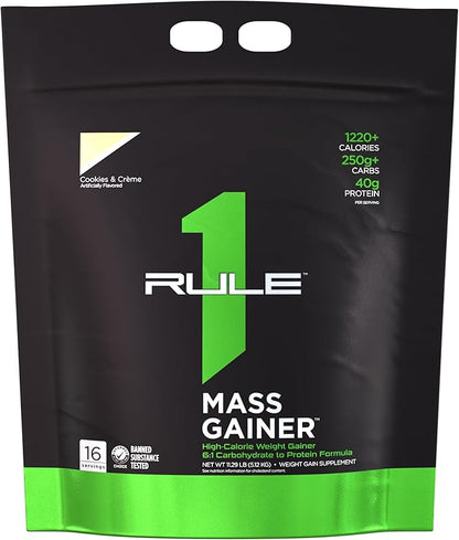 Rule 1 R1 Mass Gainer, Cookies & Creme - 11.29 Pounds - 40g of All-Whey Protein with 6:1 Carb-to-Protein Ratio - 16 Servings