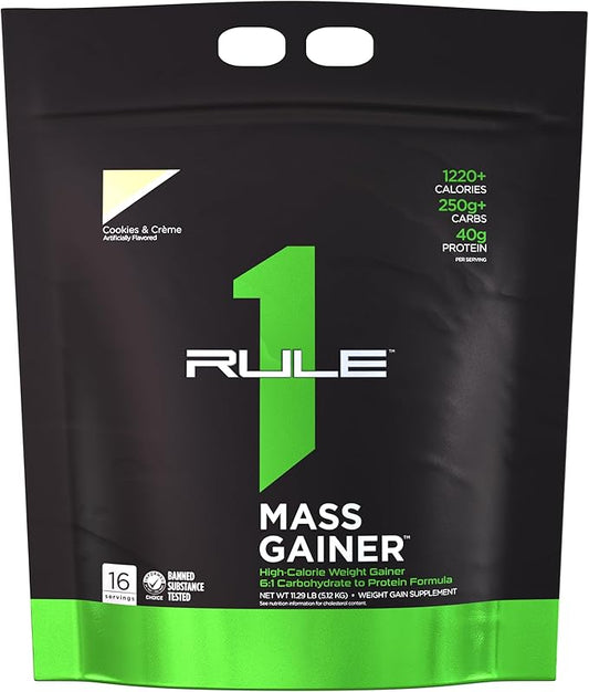 Rule 1 R1 Mass Gainer, Cookies & Creme - 11.29 Pounds - 40g of All-Whey Protein with 6:1 Carb-to-Protein Ratio - 16 Servings