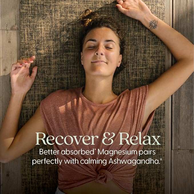 New Chapter Magnesium + Ashwagandha Supplement, 325 mg with Magnesium Glycinate, 2.5x Absorption, Muscle Recovery, Heart & Bone Health, Calm & Relaxation, Gluten Free, Non-GMO - 60 ct (2 Month Supply)