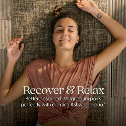 New Chapter Magnesium + Ashwagandha Supplement, 325 mg with Magnesium Glycinate, 2.5x Absorption, Muscle Recovery, Heart & Bone Health, Calm & Relaxation, Gluten Free, Non-GMO - 60 ct (2 Month Supply)