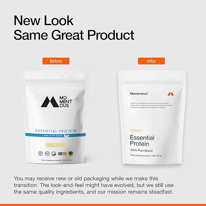 Momentous Essential Vegan Protein Powder - 20g Plant Based Protein - NSF Certified, Gluten-Free, Non-GMO, 20 Servings for Essential Everyday Use, Vanilla Chai