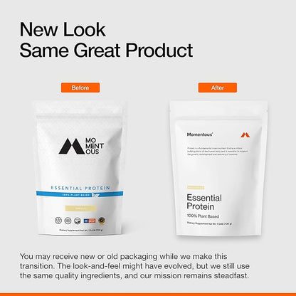 Momentous Essential Vegan Protein Powder - 20g Plant Based Protein - NSF Certified, Gluten-Free, Non-GMO, 20 Servings for Essential Everyday Use, Vanilla Chai