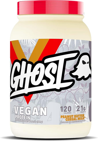 GHOST Vegan Protein Powder, Peanut Butter Cereal Milk - 2.2lb, 21g of Protein - Plant-Based Pea & Organic Pumpkin Protein - Post Workout & Nutrition Shakes, Smoothies, & Baking - Soy & Gluten-Free