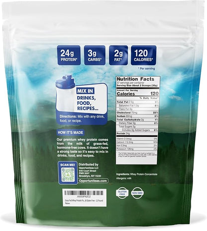 Grass Fed Whey Protein Powder Concentrate - Unflavored & Unsweetened - Pure Protein Supplement for Drink, Smoothie, Shake, Cooking & Baking - Non GMO, Hormone Free & Gluten Free - 2.5 Pound