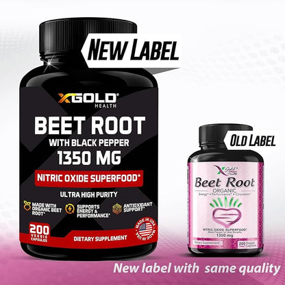 Organic Beet Root Powder 1350mg 200 Veggie caps Superfood Nitric Oxide Strongest Premium Supplement Natural Nitrates | Black Pepper for Best Benefits | Vegan, Non-GMO, & Gluten-Free | Made in USA