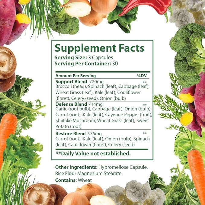 Fruits and Veggies Supplement - 90 Fruit and 90 Veggies Capsules (2 Pack) - 100% Whole Natural Superfood - Filled with Vitamins and Minerals - Supports Energy Levels - Made