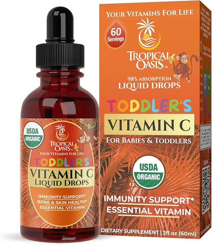 USDA Organic Toddler Vitamin C Drops | Organic Vitamin C Liquid Drops for Toddlers & Babies Ages 1-3 Years | Supports Healthy Immune System | Vegan | Non-GMO | Gluten Free | 60 Servings