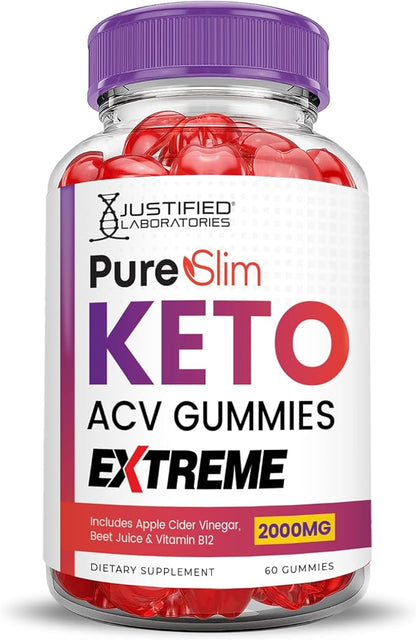 (2 Pack) Pure Slim Keto ACV Gummies Extreme 2000MG PureSlim Keto Gummies Advanced Formula Apple Cider Vinegar with Pomegranate Beet Juice Powder B12 Vegan Non GMO 120 Gummys