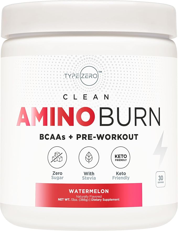 Type Zero AminoBurn - Vegan Amino Acids Energy Pre Workout Drink for Women/Men (Watermelon) Sugar-Free Energy Drink Powder & Amino Acids Supplement - Natural Preworkout Energy
