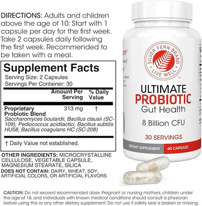 Silver Fern Ultimate Probiotic Supplement Vegicaps - Daily Metabolic Restoration, Guaranteed Survivability, DNA Verified Multi-Strain Probiotic Capsules (4 Bottles)