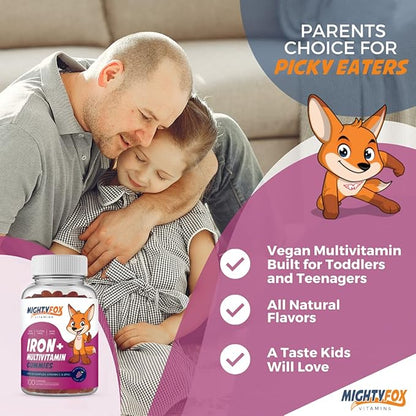Iron Gummy Vitamins for Kids & Teens – Tapioca Based - Best Tasting - Non-GMO - Gluten Free - Vegan - Chewable Iron Supplement w/Vitamin A, C, B3, B5, B6, B12, Folic Acid, Biotin & Zinc 100ct